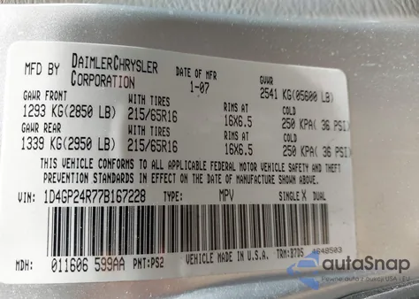 2007 Dodge Grand Caravan Se from USA, damaged, VIN 1D4GP24R77B167228